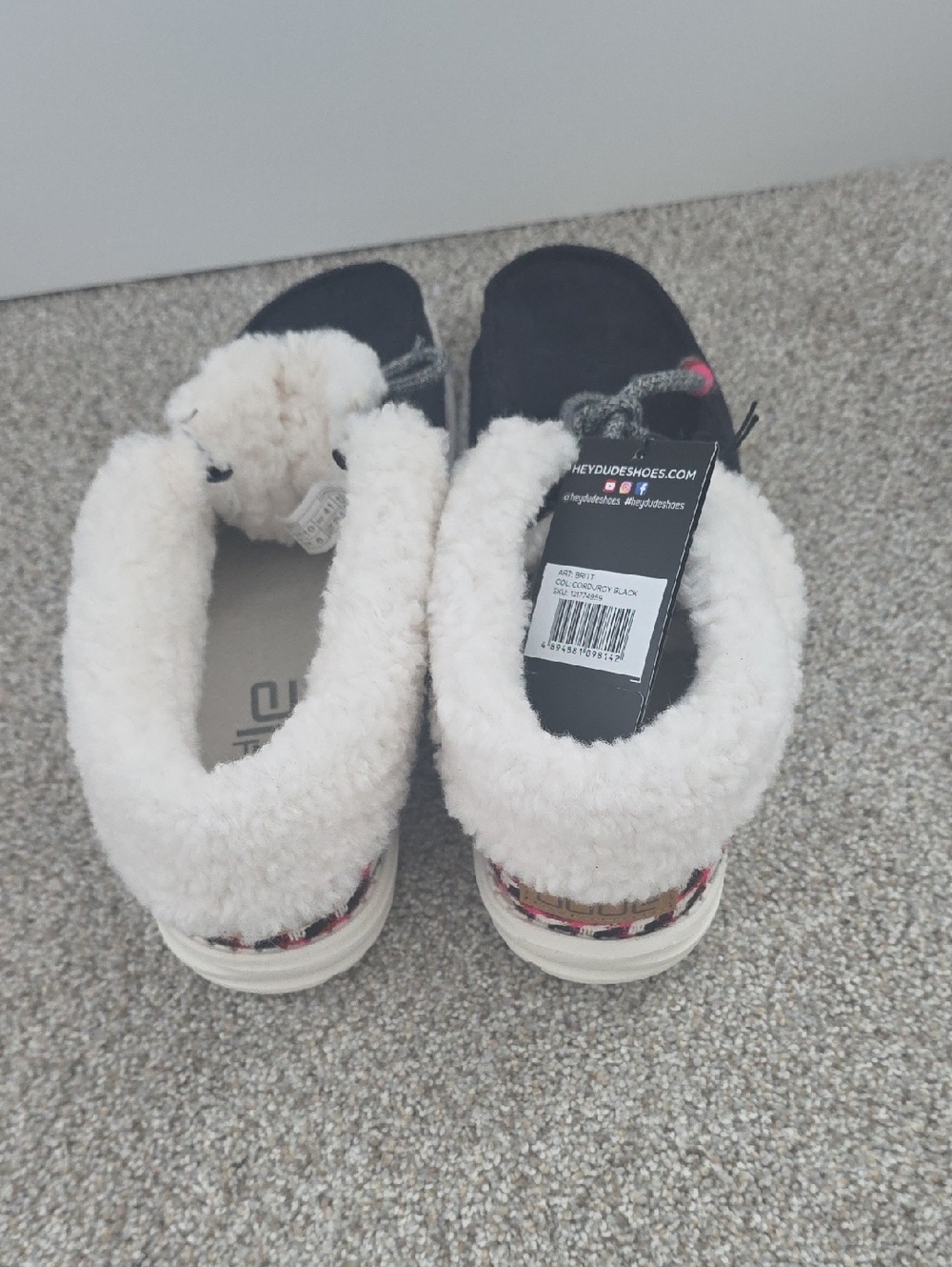 Hey Dude  Womens Black Slip-On Shoes with Cream Lining and Pink Bead Accents - Picture 3 of 8